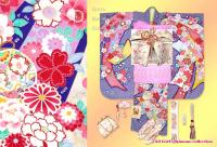 七五三 新作 7歳女児絵羽付け子供着物(合繊)【花紺、鈴に束ね熨斗】17点セット
